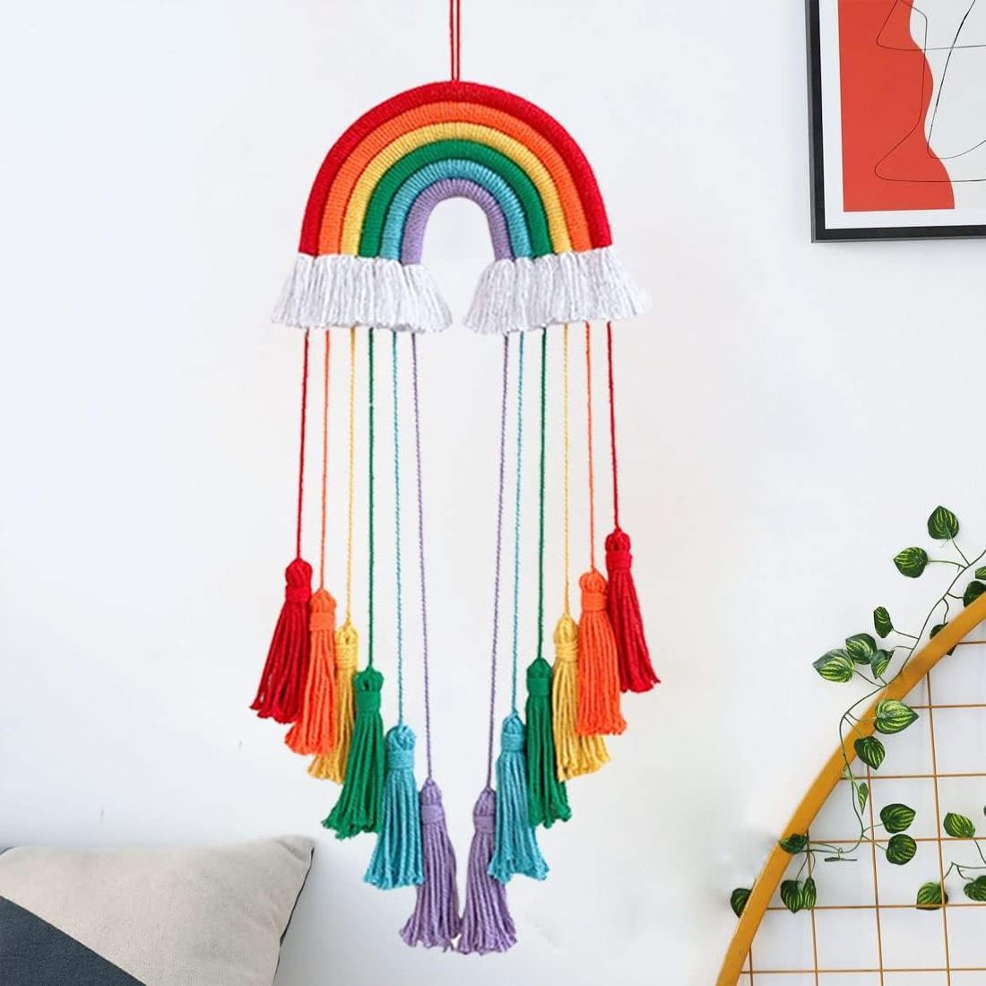 Boho Rainbow Nursery Decor Handmade Macrame Rainbow Wall Hanging with Tassels