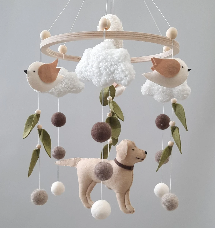 Labrador retriever baby mobile puppy crib mobile gender neutral felt dog mobile