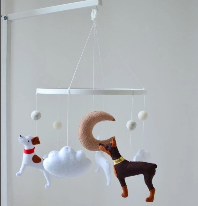 Baby mobile puppy Gender neutral nursery decoration Dog crib mobile