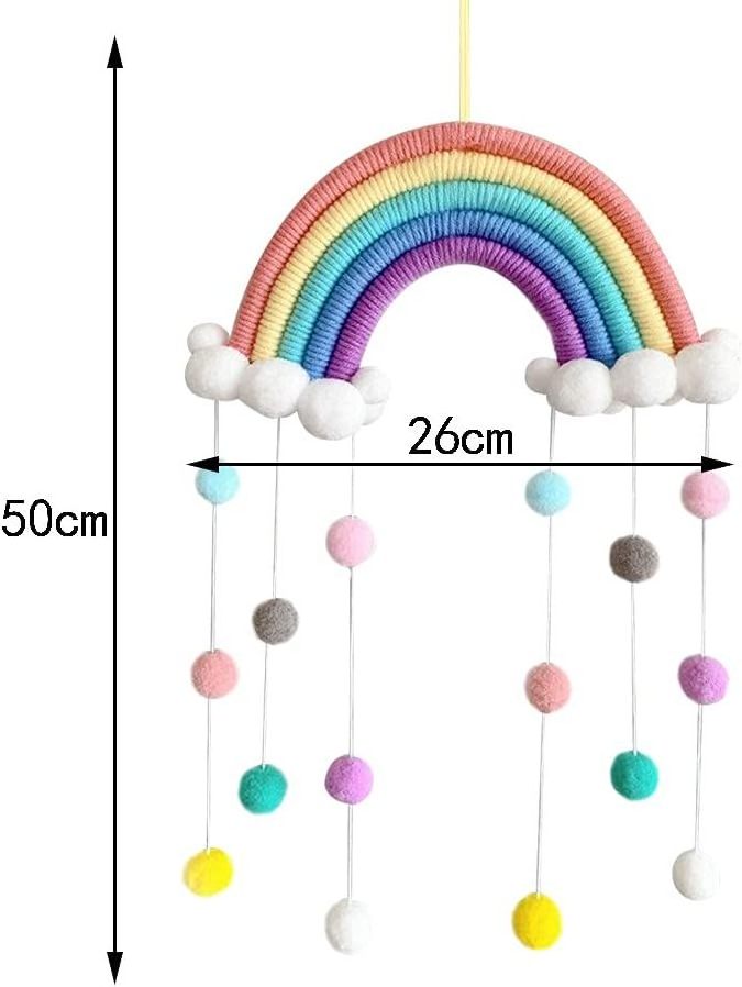 Rainbow Tapestry Clouds Hanging Decoration Handmade Braided Cords Pom-Pom Macrame Woven Felt Balls Wall Hanging Nursery Decor