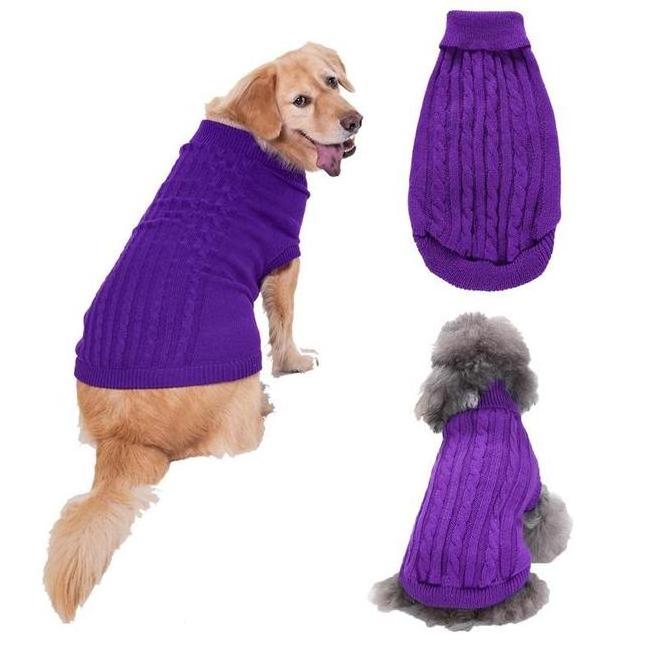 Winter Sweaters Knitted Cotton Clothes Solid Color Pets Dogs Sweaters