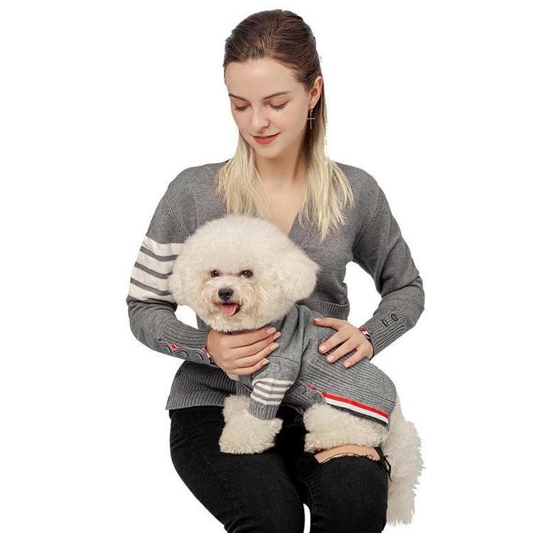 Spring Summer Pet Clothes Warm Gray Sweater Dog Parent Child Clothing Knitwear Matching And Owner Apparel