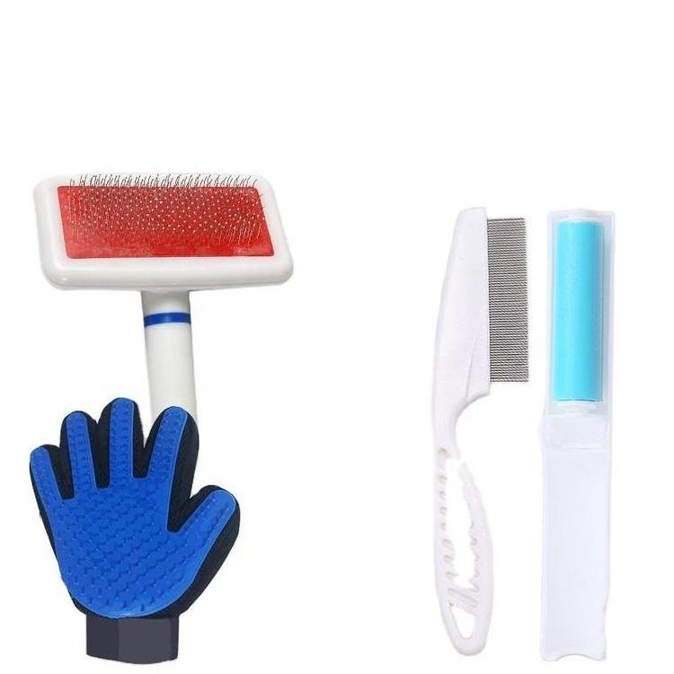 Pet Grooming Kit with Grooming Shedding Slicker Brush Flea Comb Nail Clipper Bath Massage Glove Brush Universal Cats Dog