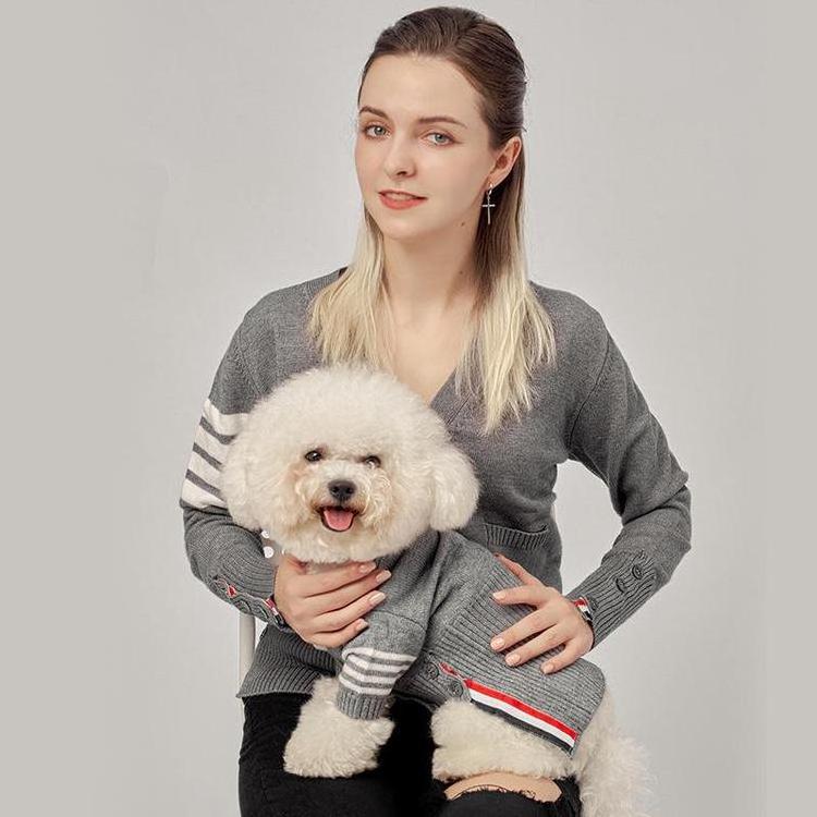 Spring Summer Pet Clothes Warm Gray Sweater Dog Parent Child Clothing Knitwear Matching And Owner Apparel