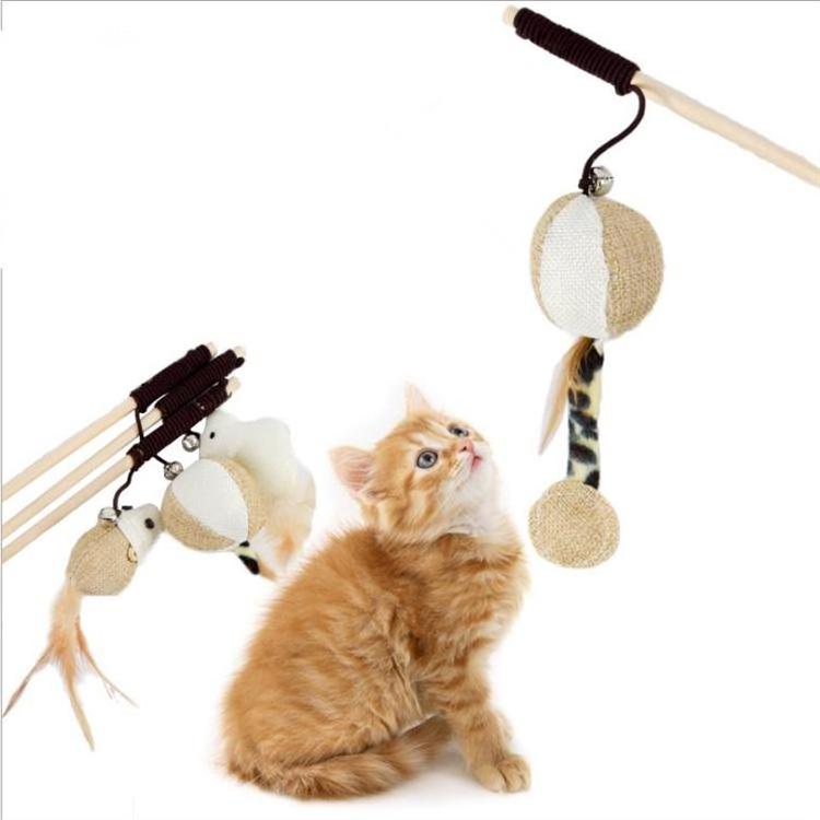 Funny Pet Toys Cat Teaser Rod Interactive Toys Wood Feather Bell Cat Accessories Interesting Thing Bird Toy Pet Supplies