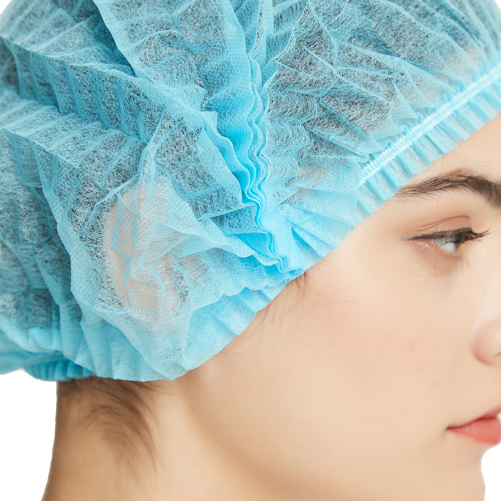 Disposable PP Non Woven Strip Clip Bouffant Head Cover Hair Net Doctor Hat Round Mop Cap Surgical Cap