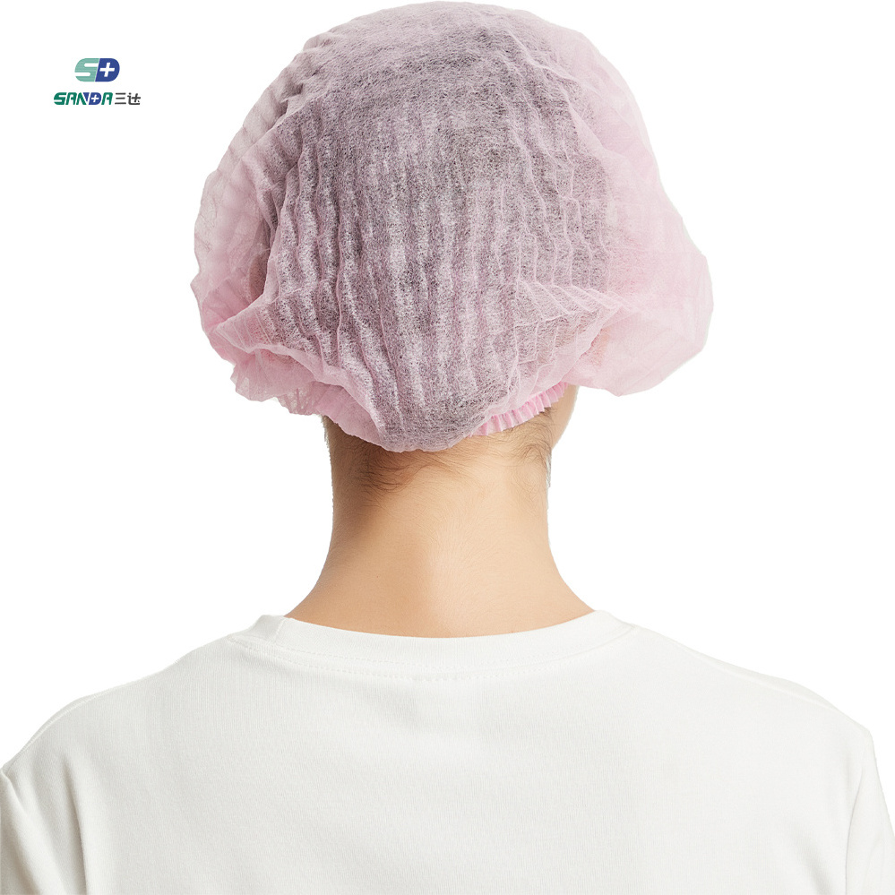 Disposable PP Non Woven Strip Clip Bouffant Head Cover Hair Net Doctor Hat Round Mop Cap Surgical Cap