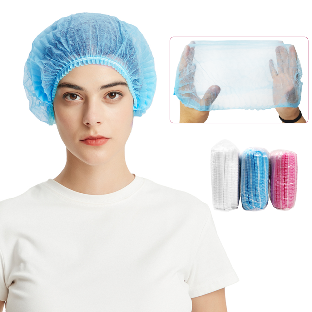 Disposable PP Non Woven Strip Clip Bouffant Head Cover Hair Net Doctor Hat Round Mop Cap Surgical Cap