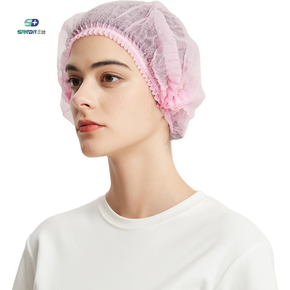 Disposable PP Non Woven Strip Clip Bouffant Head Cover Hair Net Doctor Hat Round Mop Cap Surgical Cap