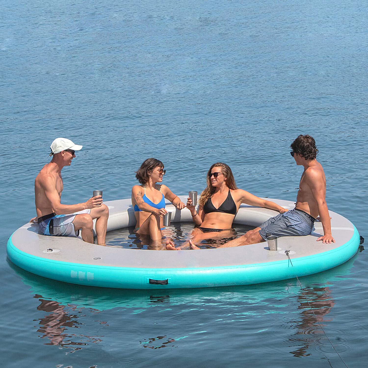 Manufacturer Custom Portable Floating Water Hammock Lounger Pool Inflatable Water Hammock with Mesh Center for Recreation