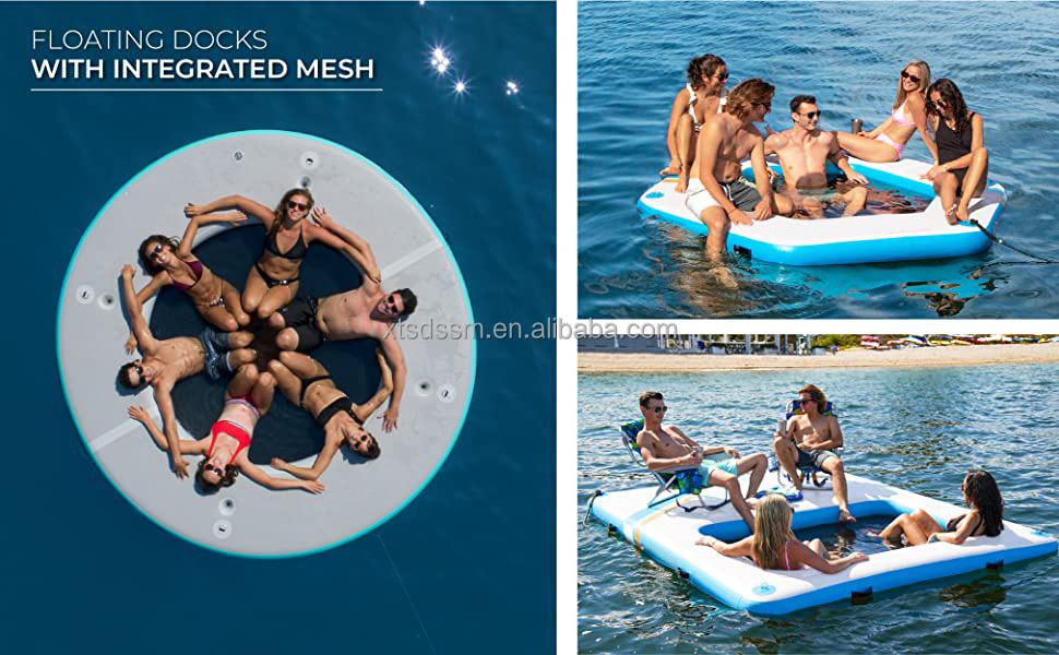 Inflatable Floating Dock Platform Mesh pool Dock Floats Inflatable Island, Swim Platform Blocks, Floating Mats