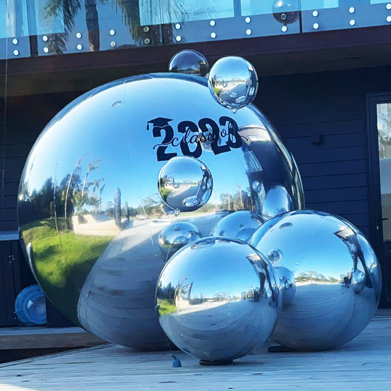 Custom shape mirror sphere decorative large pvc inflatable silver ball mirror balloon pony event decoration