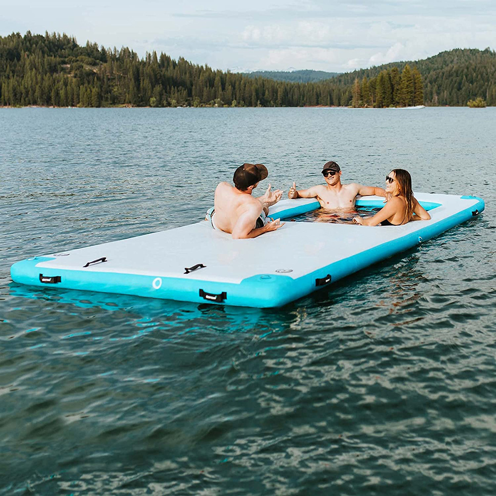 Inflatable Floating Dock Platform Mesh pool Dock Floats Inflatable Island, Swim Platform Blocks, Floating Mats