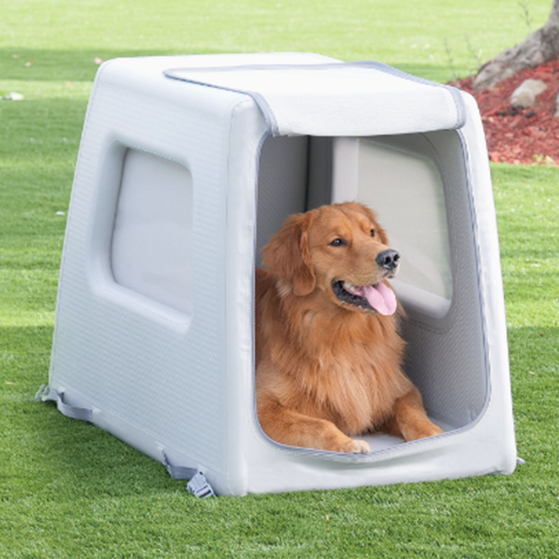 2023 new Drop Stitch Travel Inflatable Dog Kennel Pet House Easy Carry White Dog Crate Big Room Car Carrier With Zipper