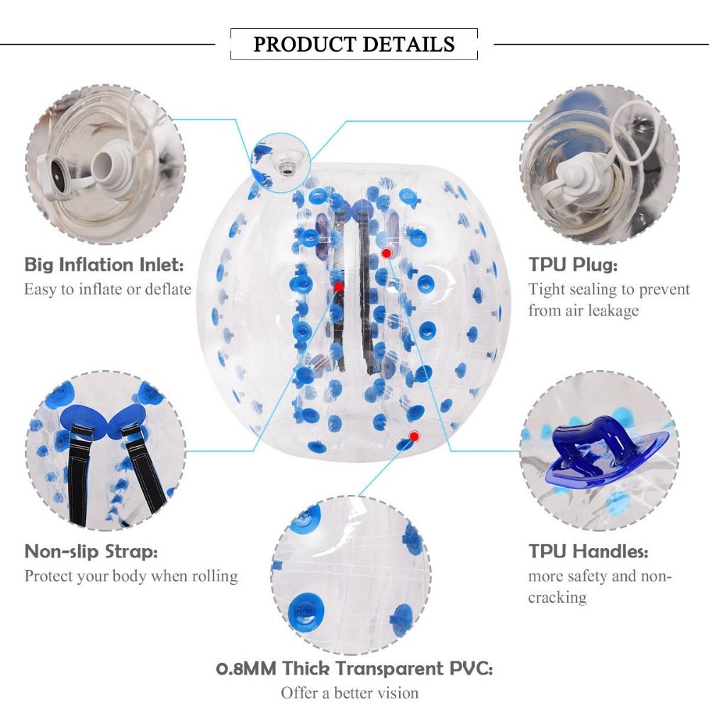 Hot Selling Adult TPU / PVC Body Zorb Bumper Ball Suit Inflatable Bubble Football Soccer Ball With Colored Dots