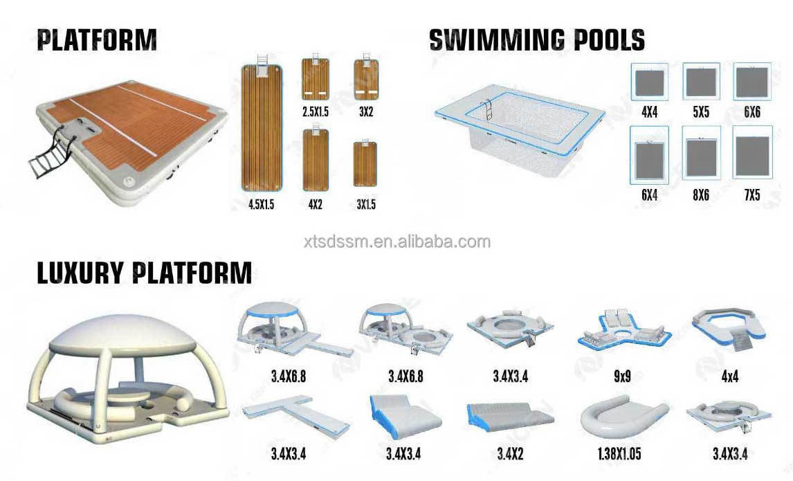 Inflatable Floating Dock Platform Mesh pool Dock Floats Inflatable Island, Swim Platform Blocks, Floating Mats