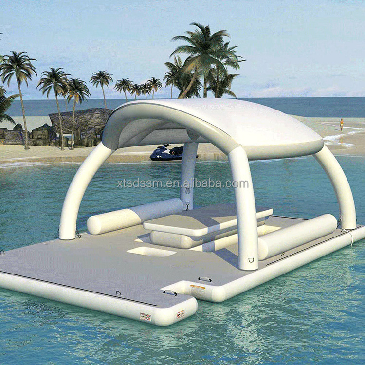 Custom Design Inflatable Floating Platforms Jet Ski Dock Inflatable Water Floating Banas With Tent