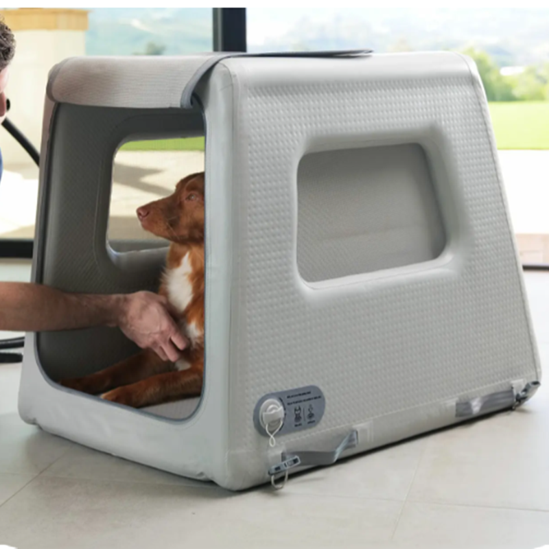 2023 new Drop Stitch Travel Inflatable Dog Kennel Pet House Easy Carry White Dog Crate Big Room Car Carrier With Zipper