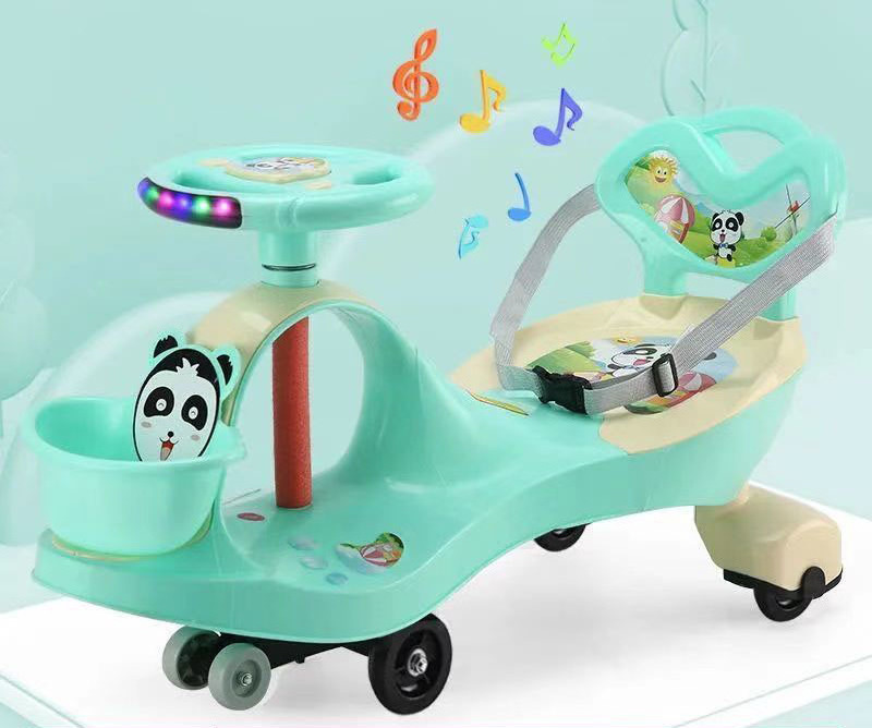 Twisted car, children's roller coaster, silent wheel, universal wheel, anti rollover baby rocking car with protective rope