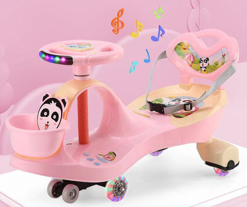 Twisted car, children's roller coaster, silent wheel, universal wheel, anti rollover baby rocking car with protective rope