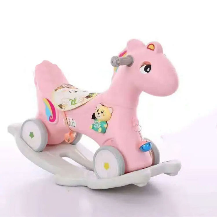 OEM 2023 Cute horse rocking horse children's small horse baby two-in-one yo-yo car toy widened base does not roll over