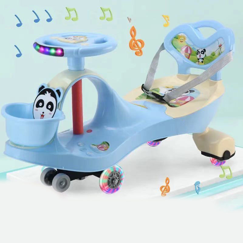 Twisted car, children's roller coaster, silent wheel, universal wheel, anti rollover baby rocking car with protective rope