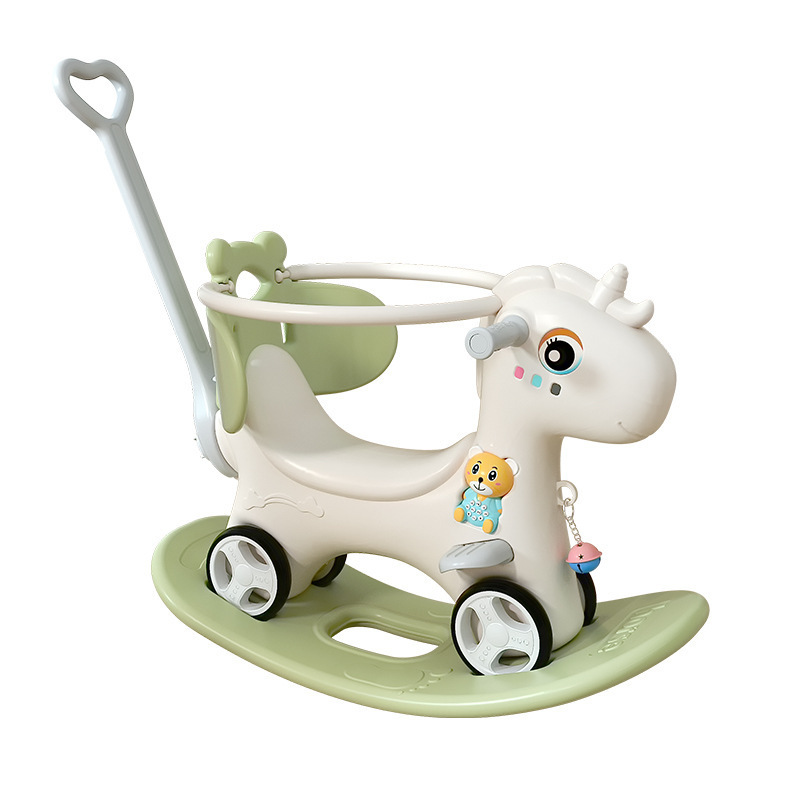 wholesale standard Swing Car Kids Soft Solid Wooden Plywood Cute Plush Toy Deer Baby Girl Rocking Horse for Outdoor Playground