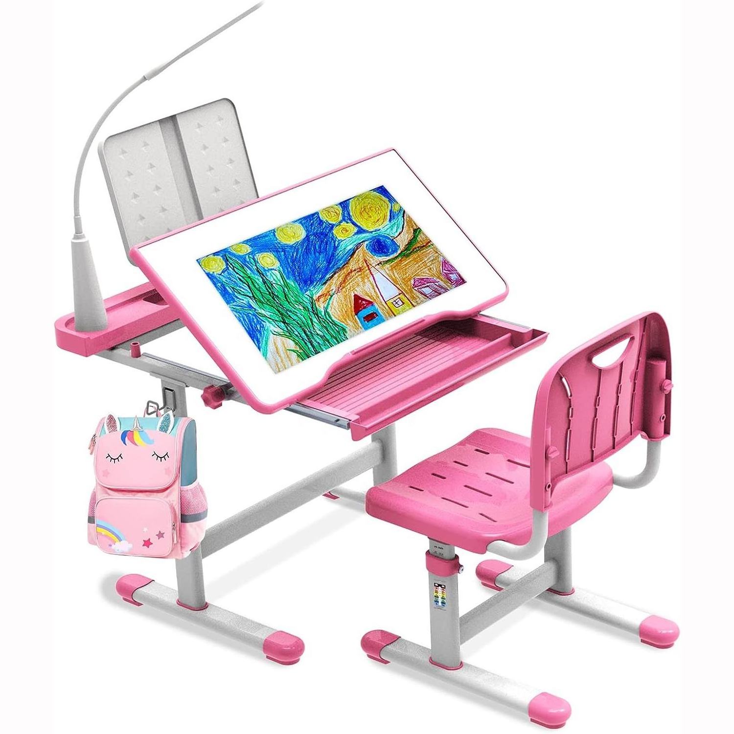 Best Selling Pink Height Adjustable Kids Functional Study Desk Writing Study Table Desk and Chair Set for Kid Children