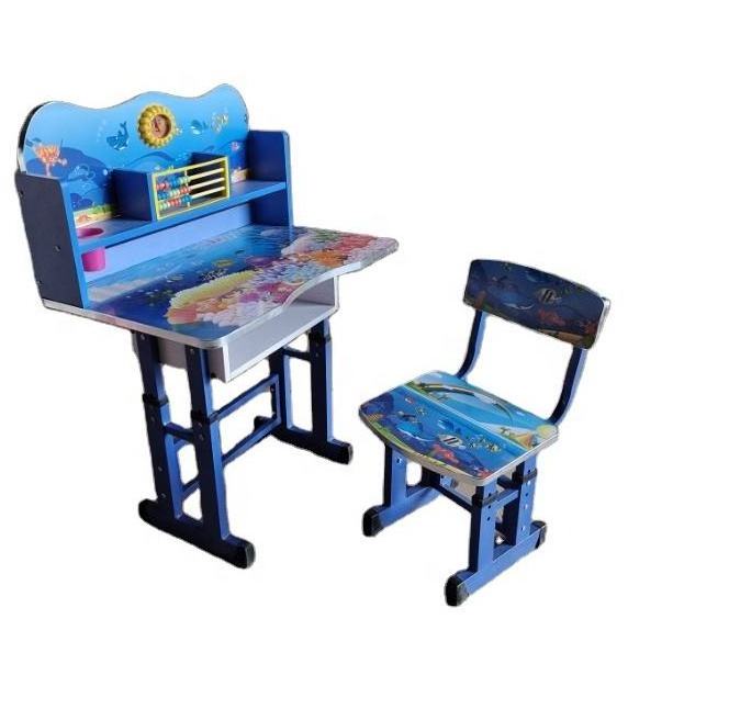 Multifunctional Home School Blue Children Desk Chair Set Height Adjustable Kids Study Table Desk Chair with Storage Drawers