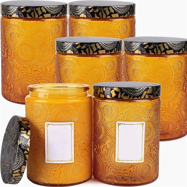 High quality unique luxury glass candle container clear glass candle jar glass jars for candle with lid