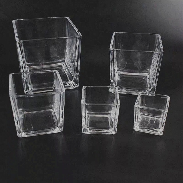 Square Glass Vase Recycled Glass Jars for candle making Square Glass Votive Candle Holder