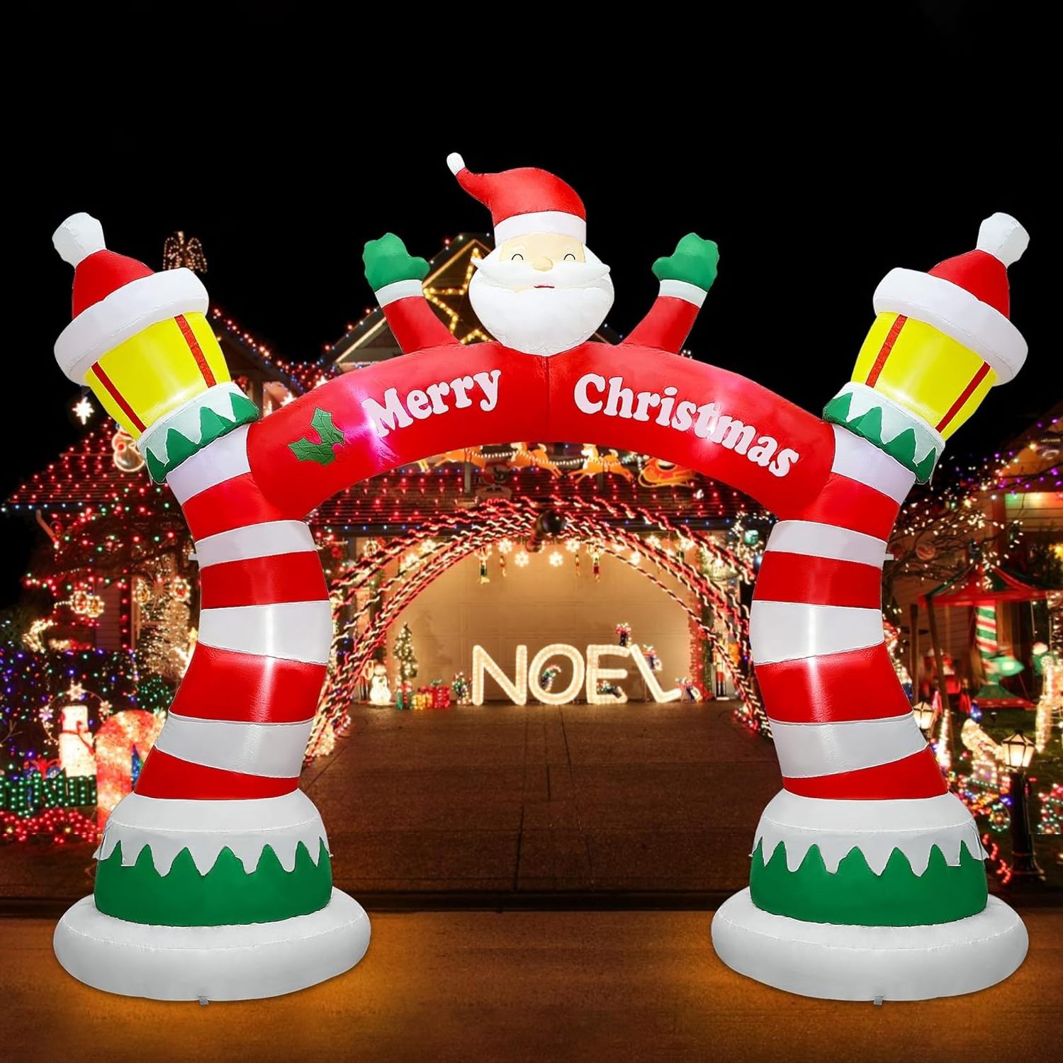 Factory Customization Inflatable Lighthouse Air Arch with Welcome Santa Outdoor Yard Christmas inflatable decoration