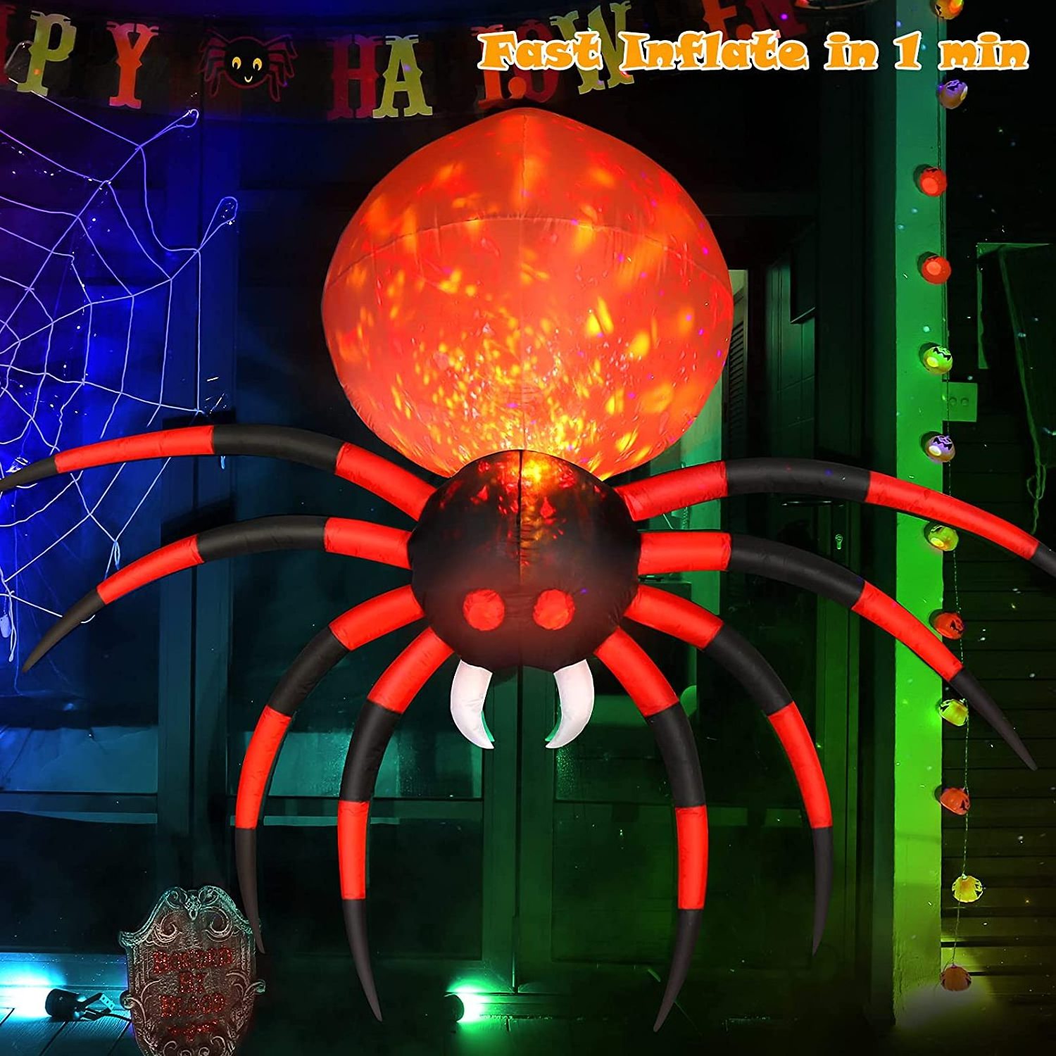 8-foot Outdoor Party Decoration Giant Horror Inflatable Flame Spider Garden Lawn Window Decoration for Halloween Inflatable