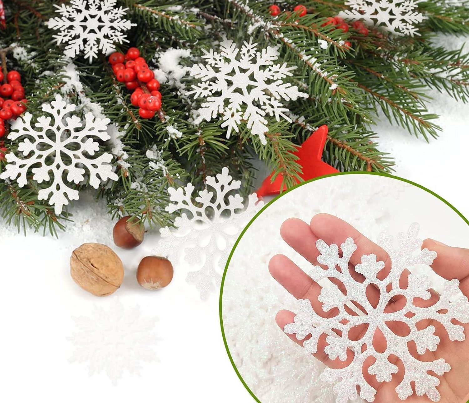 Hot Sale 36pcs Christmas White Snowflake Ornaments PVC Glitter Snow Flakes Other Christmas Decorations Supplies