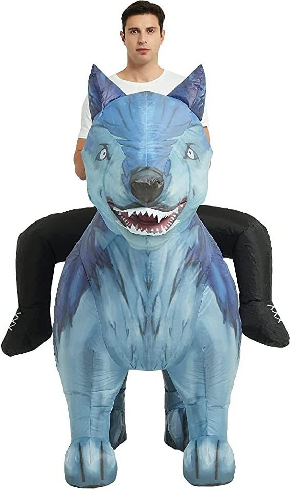 super september Air Blow up Funny Fancy Dress Party Halloween Adult Inflatable Wolf Costume Riding Dog