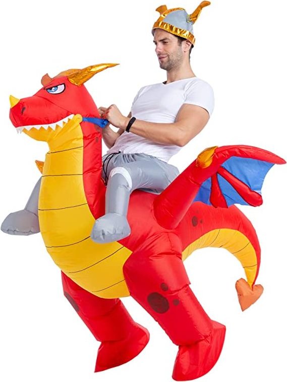 super september Riding a Fire Air Dragon Blow-up Deluxe Halloween Costume Adult Size Inflatable Costume