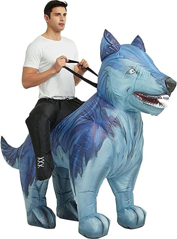 super september Air Blow up Funny Fancy Dress Party Halloween Adult Inflatable Wolf Costume Riding Dog