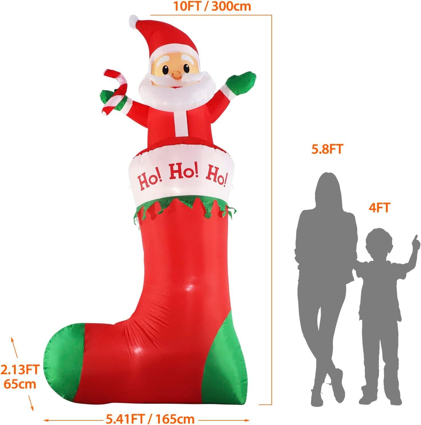 Customized 10FT Inflatable Santa Claus Holding Candy Standing on Christmas Socks Outdoor Christmas Inflatable Decoration