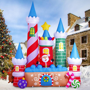 Factory Custom Giant Inflatable Candy Castle with Santa Claus and Elk Outdoor Yard Lawn Christmas inflatable decoration