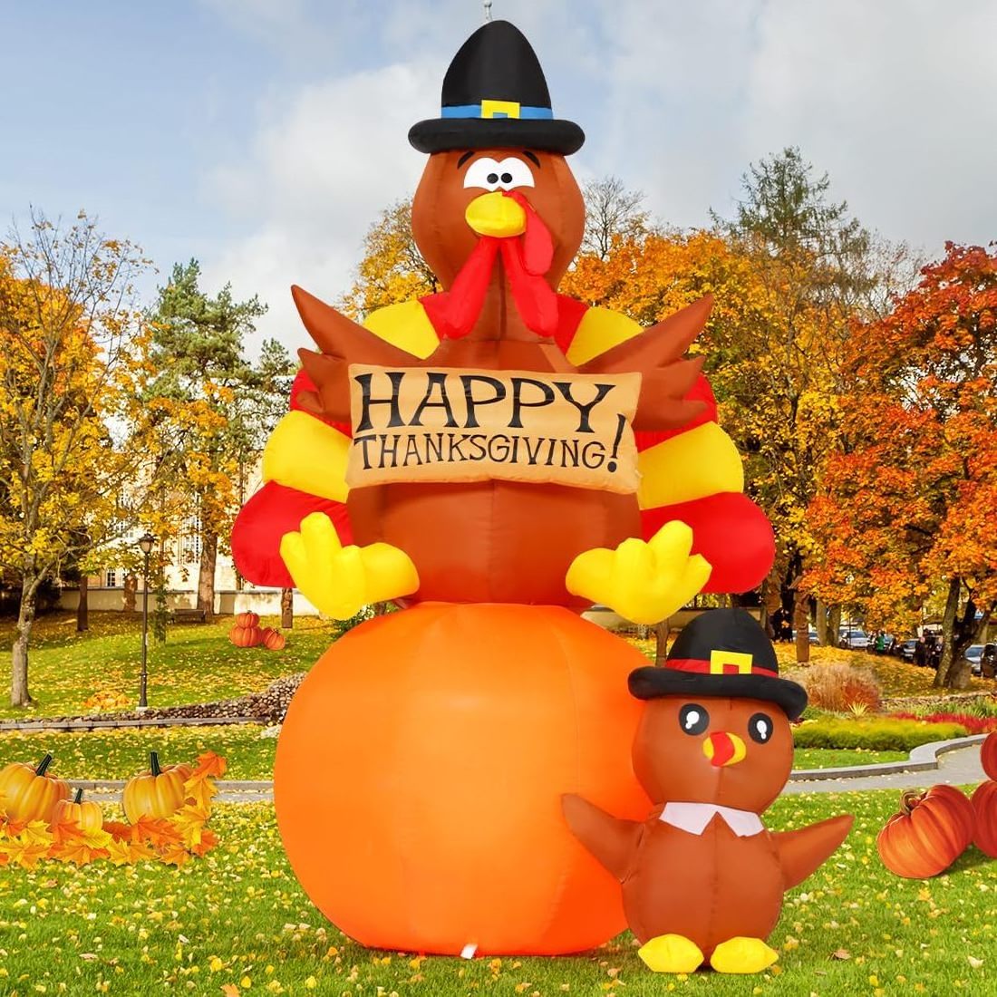 New Design Thanksgiving Inflatable Turkey on Pumpkin with Turkey Baby Outdoor Thanksgiving Decoration Inflatable Chicken