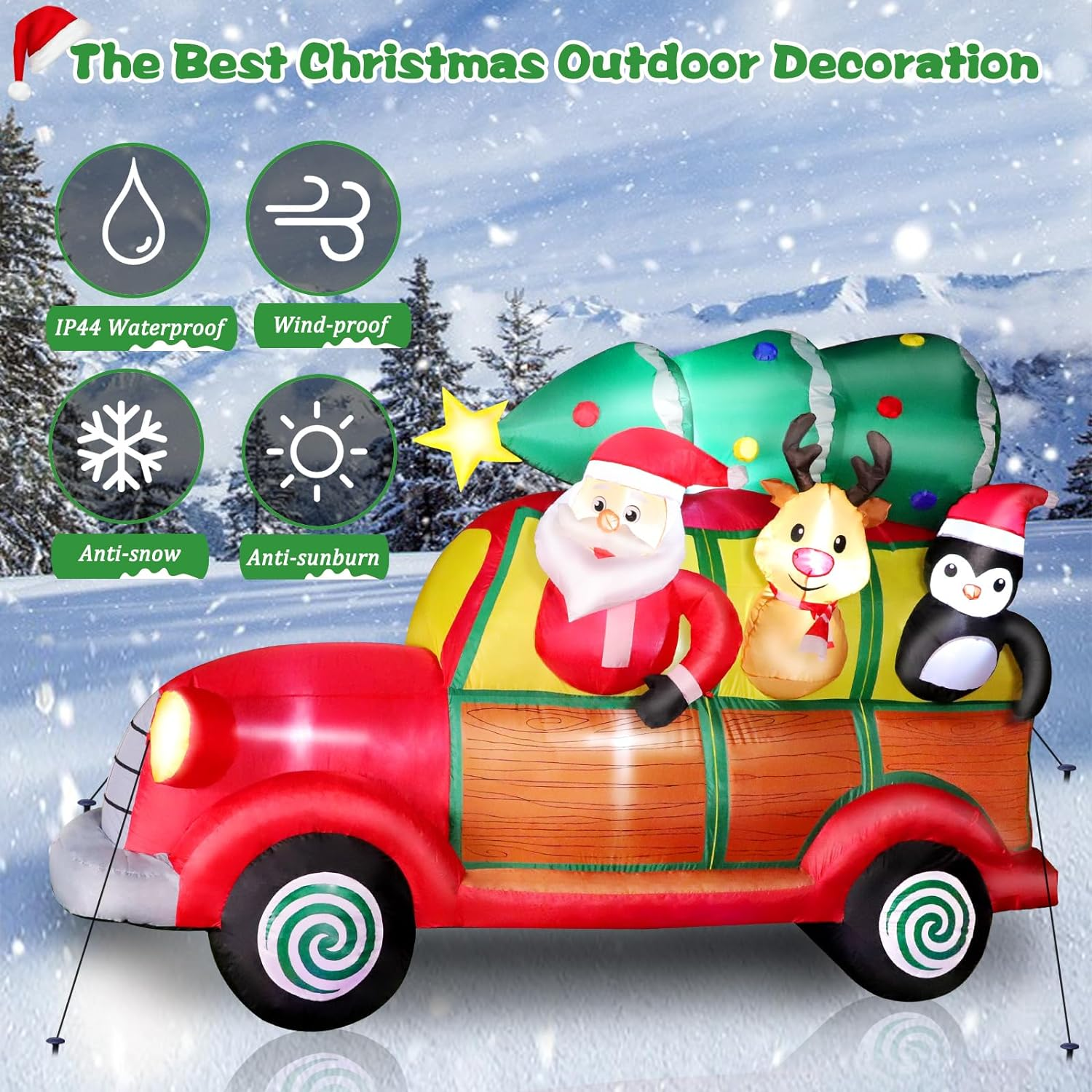 Outdoor 8FT Giant Christmas Inflatable Car With Santa Claus Christmas Tree Elk Penguin Christmas Inflatable Decoration