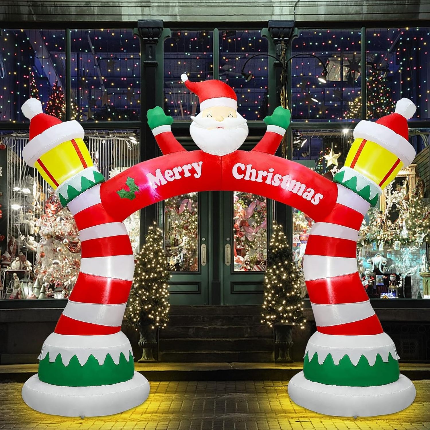 Factory Customization Inflatable Lighthouse Air Arch with Welcome Santa Outdoor Yard Christmas inflatable decoration