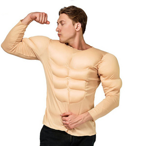 New design  fake chest fake abs funny boy muscle T-shirt role play performance costume adult Funny Halloween costume