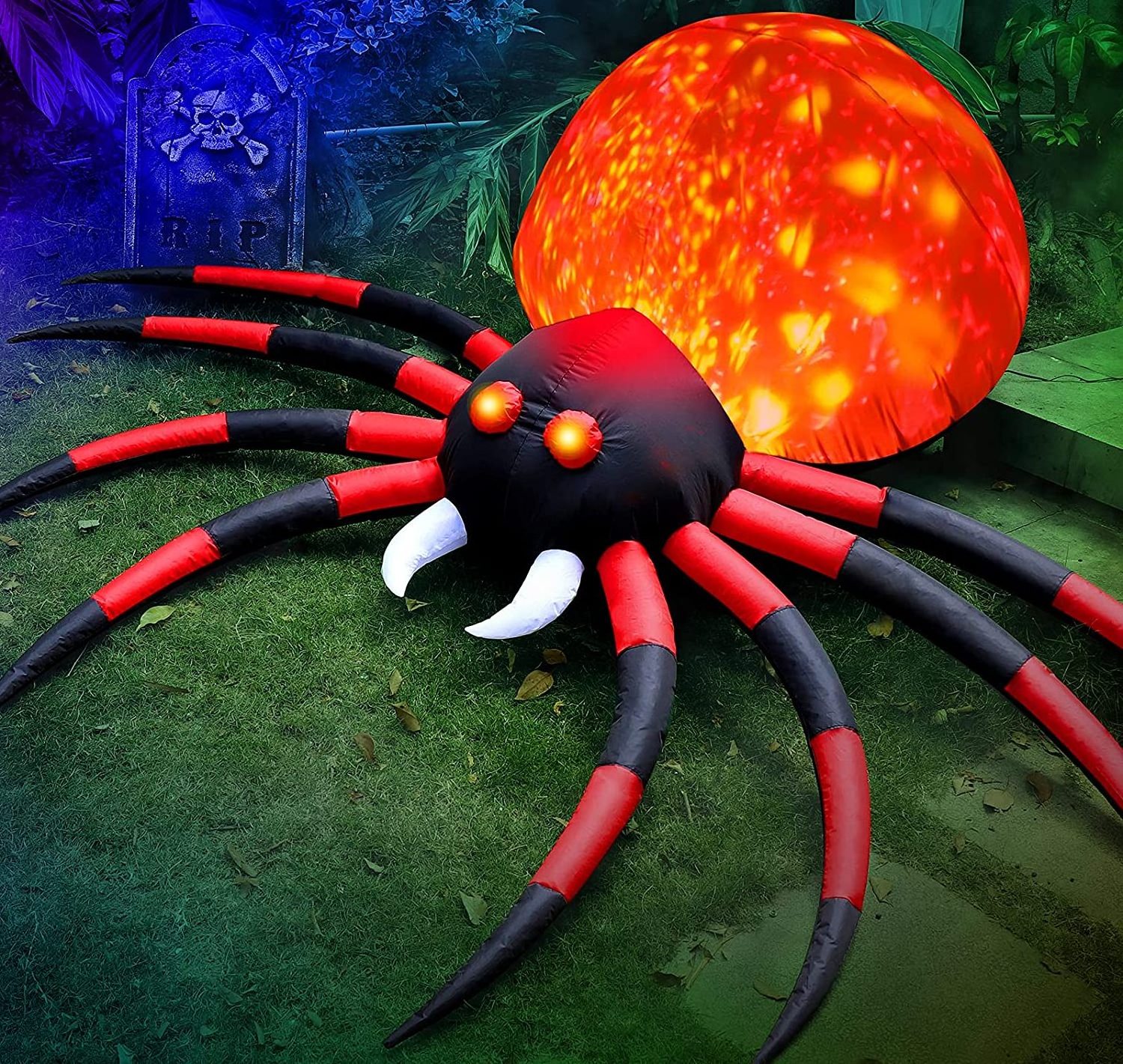 8-foot Outdoor Party Decoration Giant Horror Inflatable Flame Spider Garden Lawn Window Decoration for Halloween Inflatable