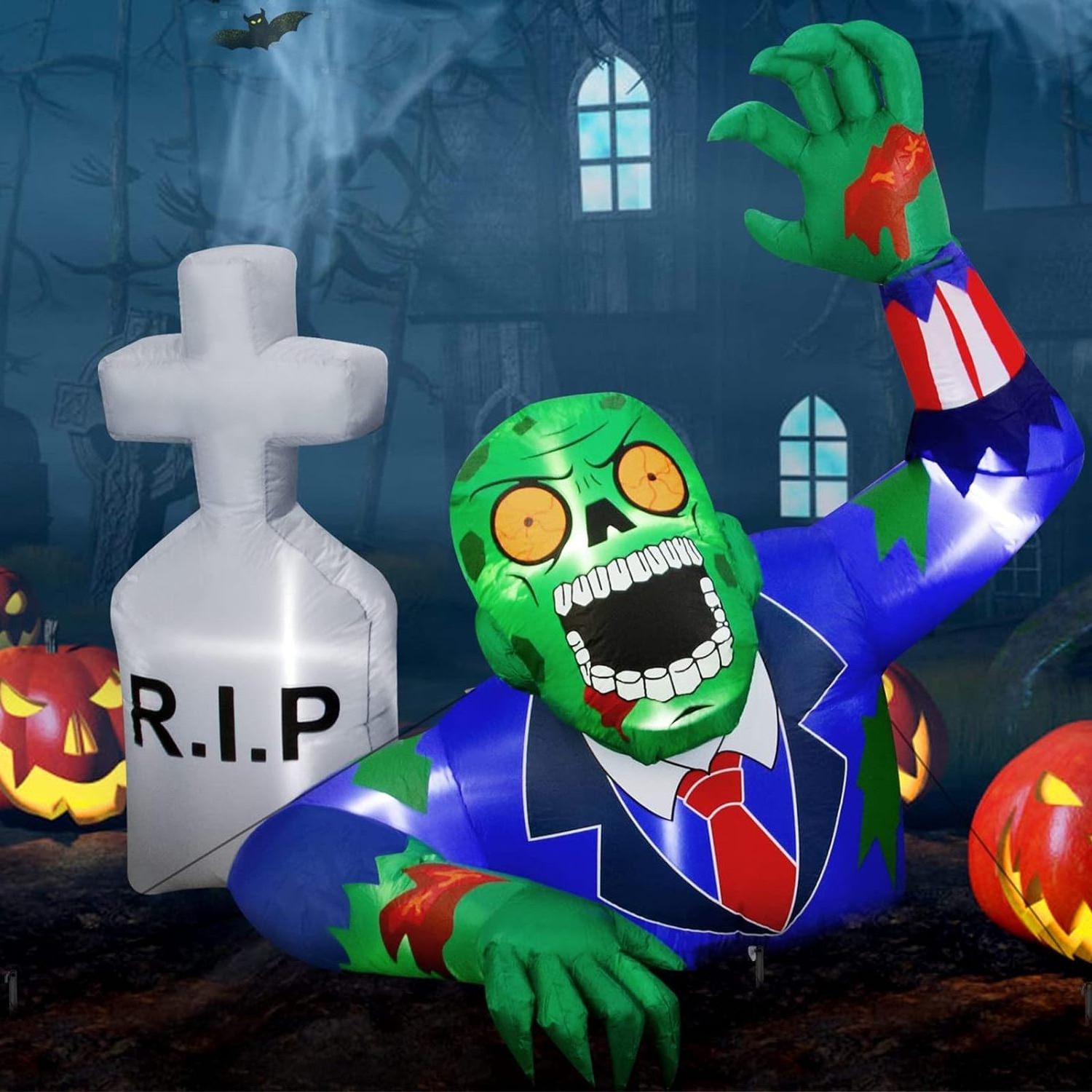 Custom Scary Halloween Decorations Inflatable Green Zombies with Tombstone Outdoor Yard Halloween inflatable Decoration