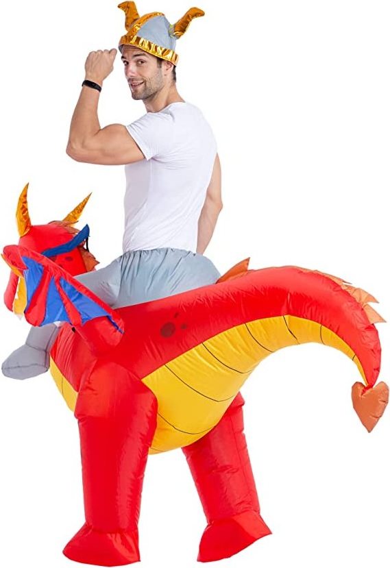 super september Riding a Fire Air Dragon Blow-up Deluxe Halloween Costume Adult Size Inflatable Costume