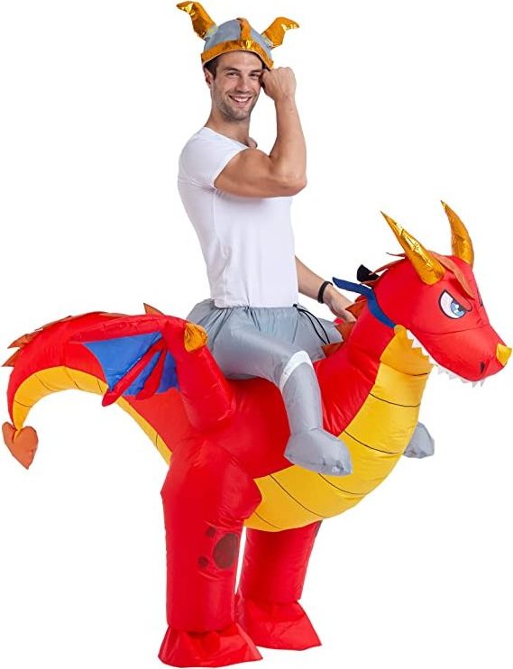 super september Riding a Fire Air Dragon Blow-up Deluxe Halloween Costume Adult Size Inflatable Costume