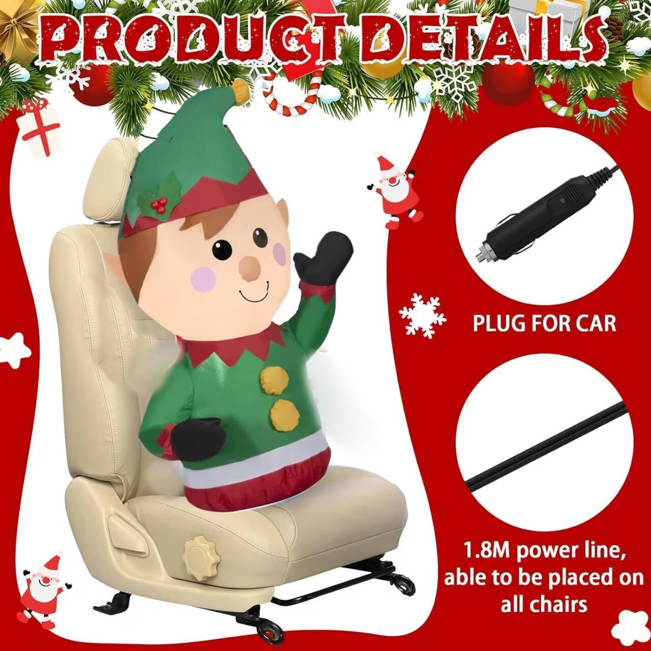 Custom Car Inflatable Decoration Elf Wearing His Christmas Hat  Christmas inflatable decoration for Car Accessories