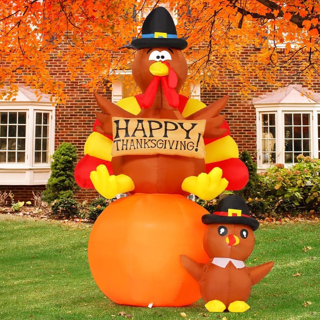 New Design Thanksgiving Inflatable Turkey on Pumpkin with Turkey Baby Outdoor Thanksgiving Decoration Inflatable Chicken