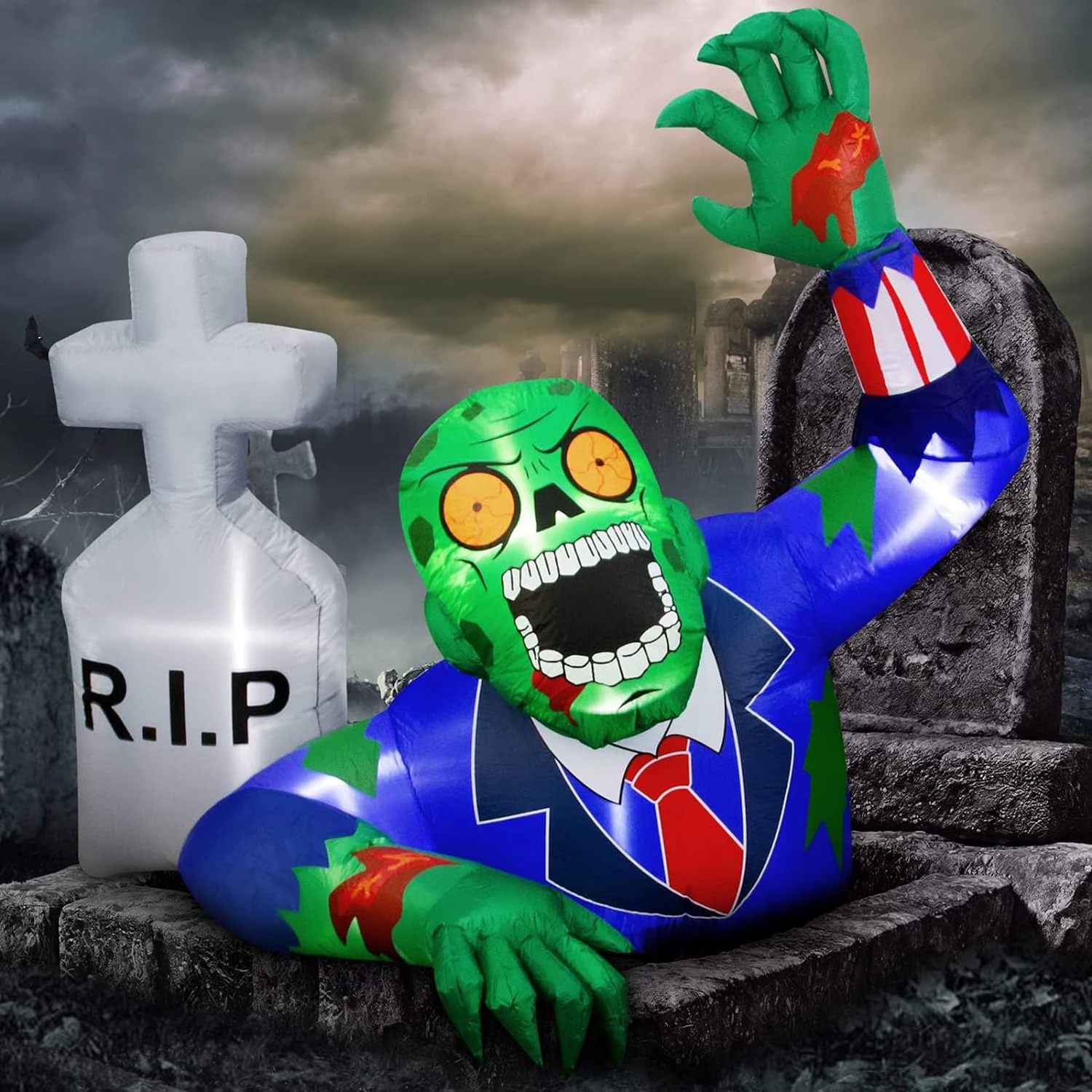 Custom Scary Halloween Decorations Inflatable Green Zombies with Tombstone Outdoor Yard Halloween inflatable Decoration